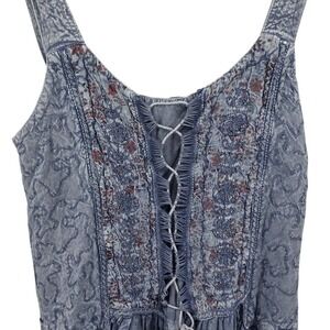 Coline Women's XL Floral Smocked Bohemion Maxi Dress Sleeveless Blue‎ Casual